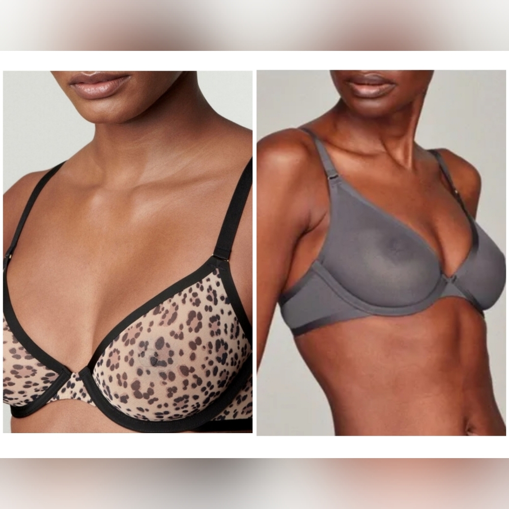 CUUP Bra 38D Bundle, Mesh Stretch, Sexy Gray & Black Tan Animal Print, Like New!